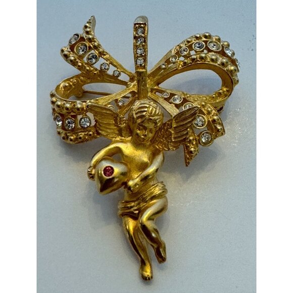 Camrose and Kross JBK Brooch Pin Angel Crystals 18KT Gold Plated Gift Idea 2.5" - Picture 2 of 7